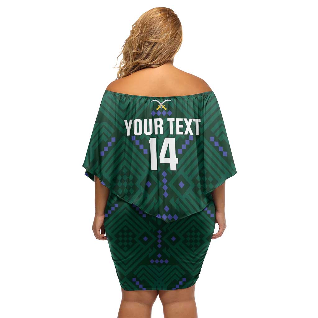 Custom Saudi Arabia Football Family Matching Off Shoulder Short Dress and Hawaiian Shirt 2026 Arabian Falcons Sporty Version - Wonder Print Shop