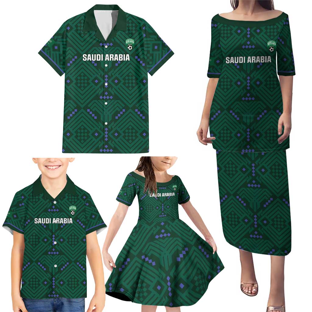 Custom Saudi Arabia Football Family Matching Puletasi and Hawaiian Shirt 2026 Arabian Falcons Sporty Version - Wonder Print Shop