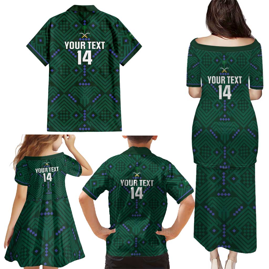 Custom Saudi Arabia Football Family Matching Puletasi and Hawaiian Shirt 2026 Arabian Falcons Sporty Version - Wonder Print Shop