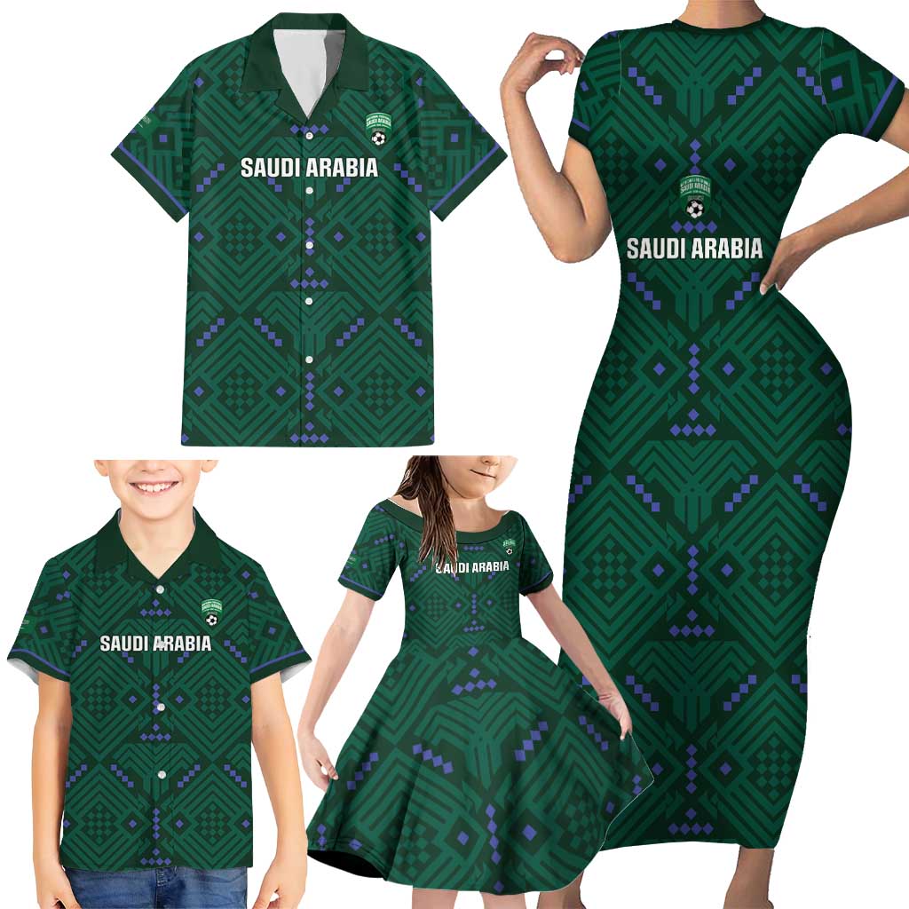 Custom Saudi Arabia Football Family Matching Short Sleeve Bodycon Dress and Hawaiian Shirt 2026 Arabian Falcons Sporty Version - Wonder Print Shop