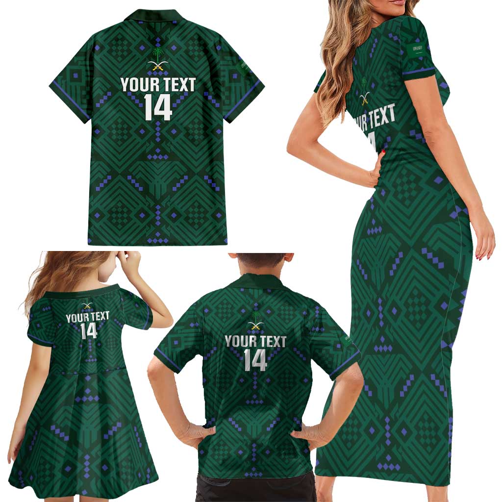 Custom Saudi Arabia Football Family Matching Short Sleeve Bodycon Dress and Hawaiian Shirt 2026 Arabian Falcons Sporty Version - Wonder Print Shop