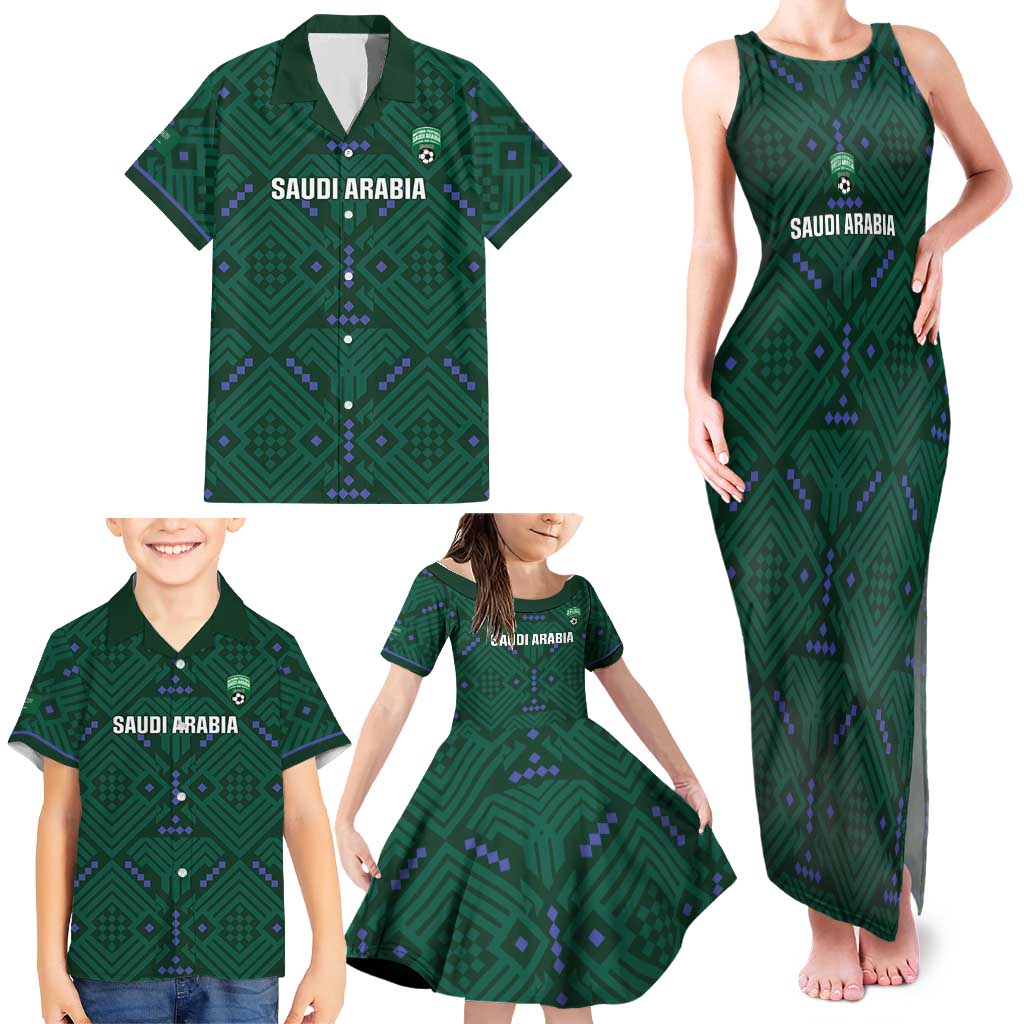 Custom Saudi Arabia Football Family Matching Tank Maxi Dress and Hawaiian Shirt 2026 Arabian Falcons Sporty Version - Wonder Print Shop
