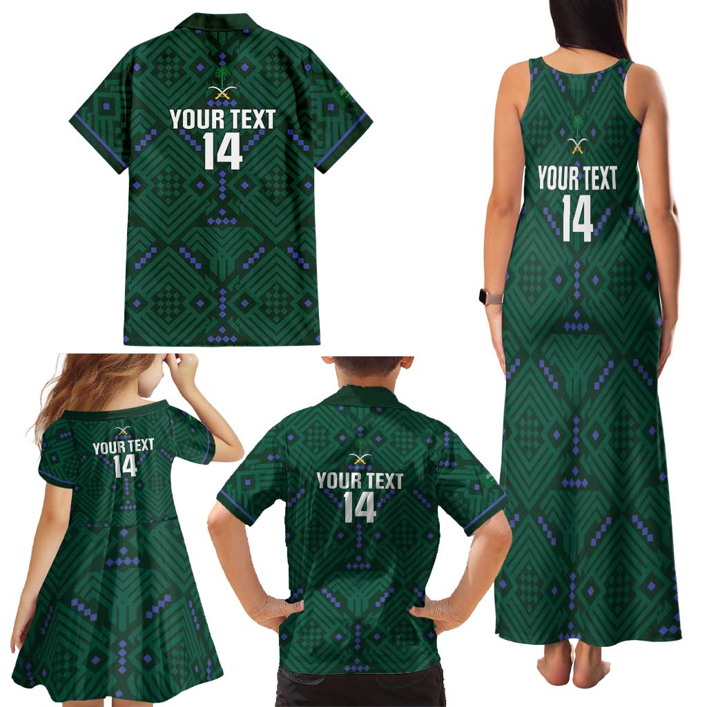 Custom Saudi Arabia Football Family Matching Tank Maxi Dress and Hawaiian Shirt 2026 Arabian Falcons Sporty Version - Wonder Print Shop