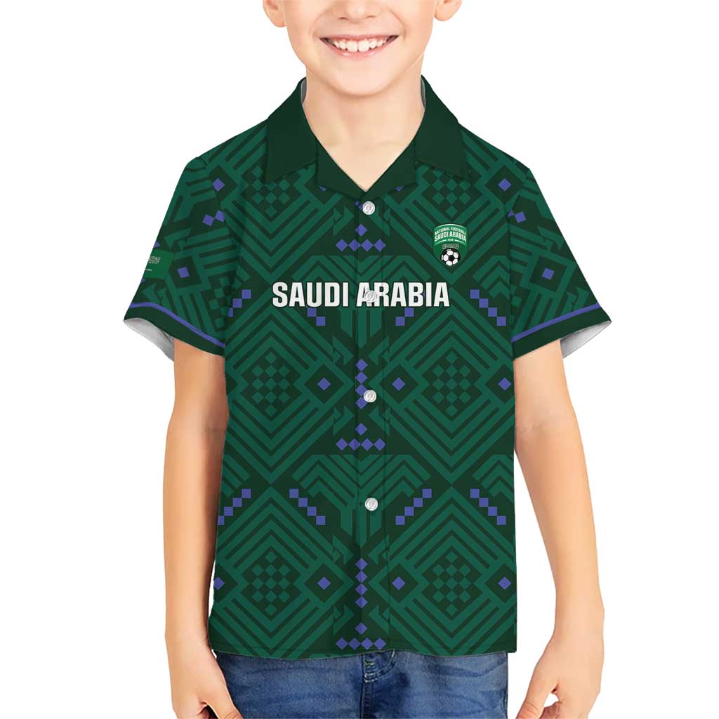 Custom Saudi Arabia Football Kid Hawaiian Shirt 2026 Arabian Falcons Sporty Version - Wonder Print Shop