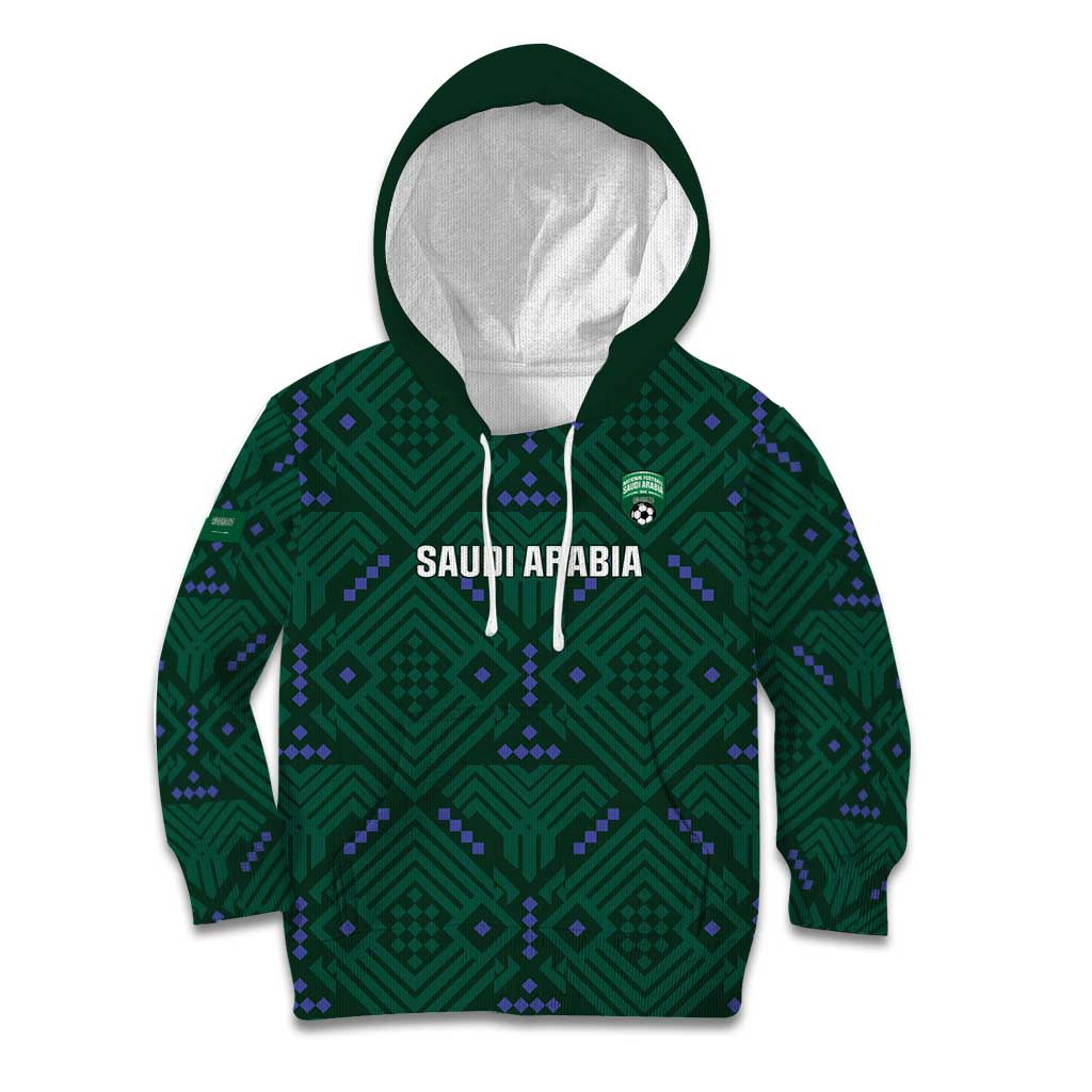 Custom Saudi Arabia Football Kid Hoodie 2026 Arabian Falcons Sporty Version - Wonder Print Shop