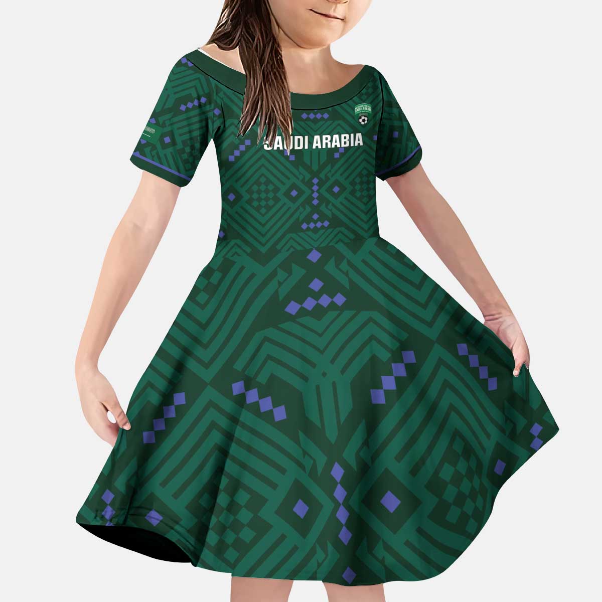 Custom Saudi Arabia Football Kid Short Sleeve Dress 2026 Arabian Falcons Sporty Version - Wonder Print Shop