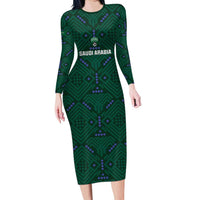 Custom Saudi Arabia Football Long Sleeve Bodycon Dress 2026 Arabian Falcons Sporty Version - Wonder Print Shop