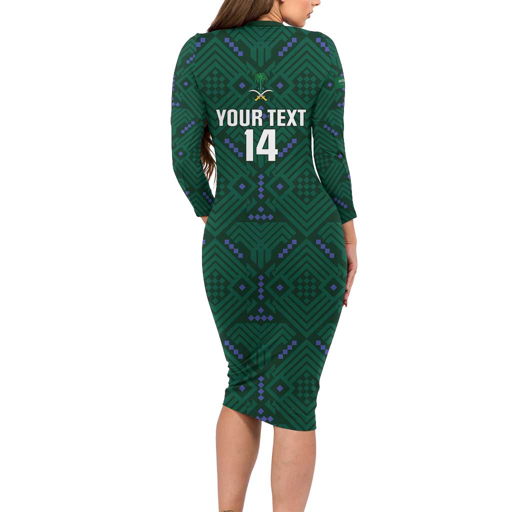 Custom Saudi Arabia Football Long Sleeve Bodycon Dress 2026 Arabian Falcons Sporty Version - Wonder Print Shop