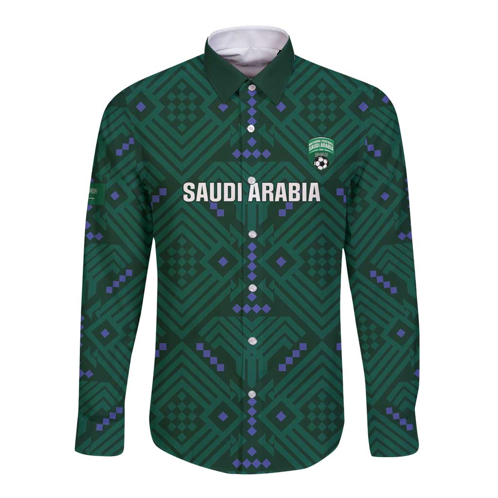 Custom Saudi Arabia Football Long Sleeve Button Shirt 2026 Arabian Falcons Sporty Version - Wonder Print Shop