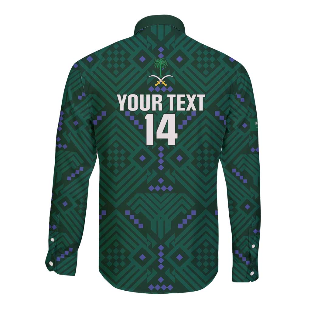 Custom Saudi Arabia Football Long Sleeve Button Shirt 2026 Arabian Falcons Sporty Version - Wonder Print Shop