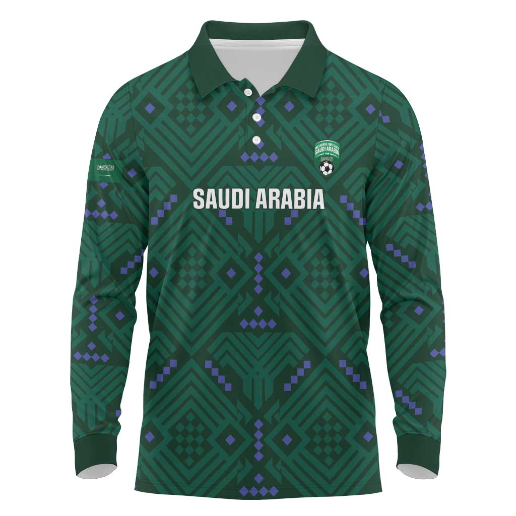 Custom Saudi Arabia Football Long Sleeve Polo Shirt 2026 Arabian Falcons Sporty Version - Wonder Print Shop