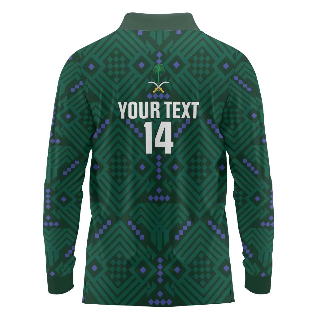 Custom Saudi Arabia Football Long Sleeve Polo Shirt 2026 Arabian Falcons Sporty Version - Wonder Print Shop