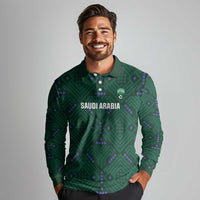 Custom Saudi Arabia Football Long Sleeve Polo Shirt 2026 Arabian Falcons Sporty Version - Wonder Print Shop