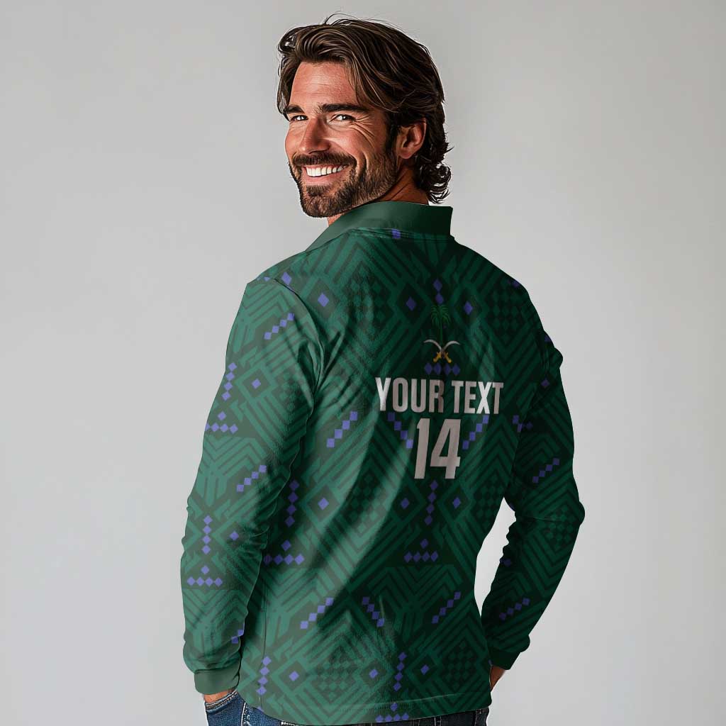 Custom Saudi Arabia Football Long Sleeve Polo Shirt 2026 Arabian Falcons Sporty Version - Wonder Print Shop
