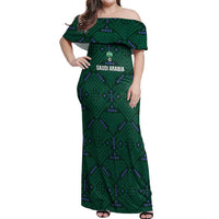 Custom Saudi Arabia Football Off Shoulder Maxi Dress 2026 Arabian Falcons Sporty Version - Wonder Print Shop