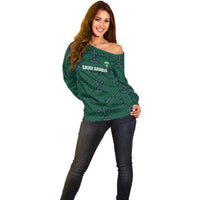 Custom Saudi Arabia Football Off Shoulder Sweater 2026 Arabian Falcons Sporty Version - Wonder Print Shop