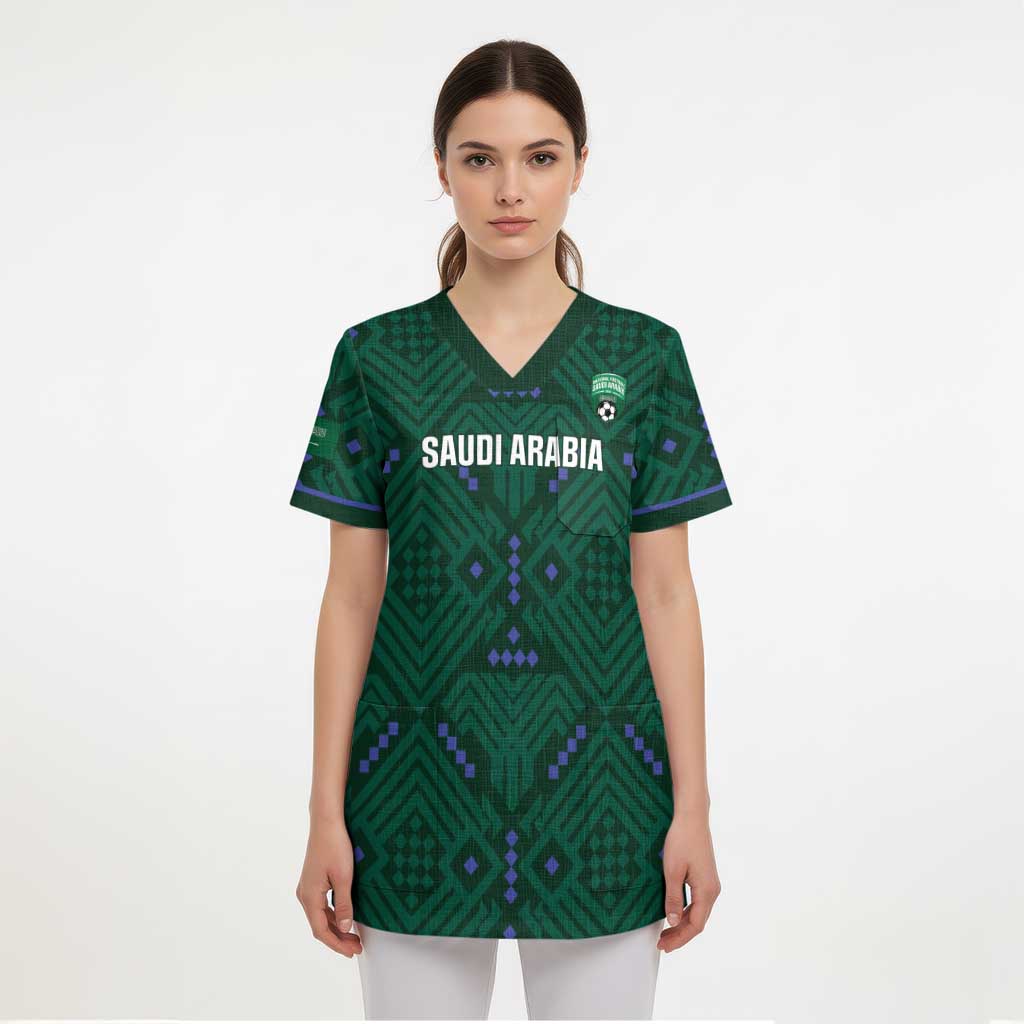 Custom Saudi Arabia Football Scrub Top 2026 Arabian Falcons Sporty Version - Wonder Print Shop