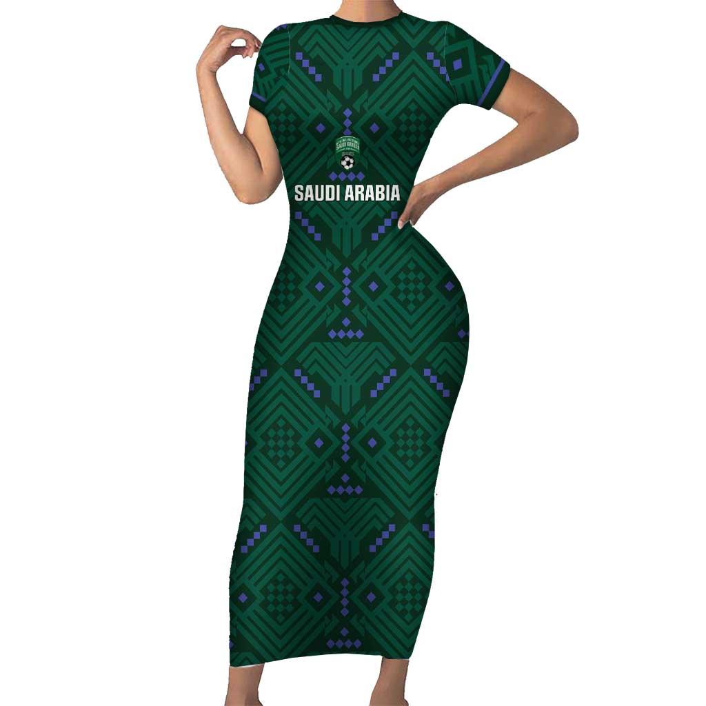 Custom Saudi Arabia Football Short Sleeve Bodycon Dress 2026 Arabian Falcons Sporty Version - Wonder Print Shop