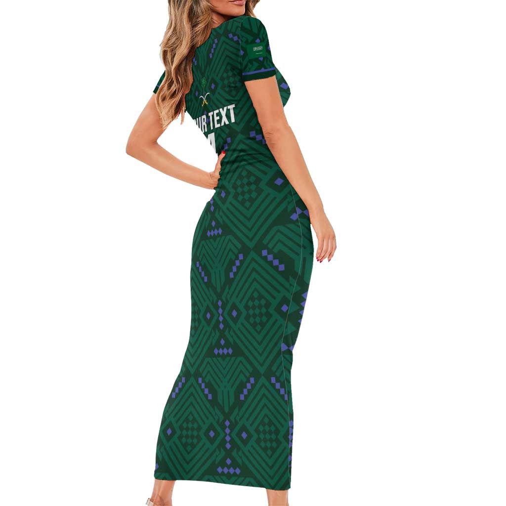 Custom Saudi Arabia Football Short Sleeve Bodycon Dress 2026 Arabian Falcons Sporty Version - Wonder Print Shop