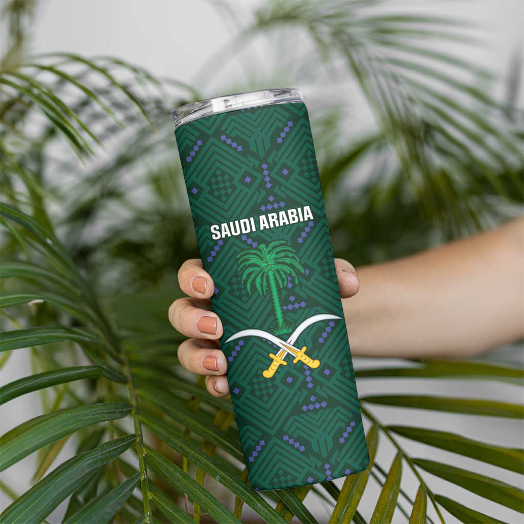 Custom Saudi Arabia Football Skinny Tumbler 2026 Arabian Falcons Sporty Version - Wonder Print Shop