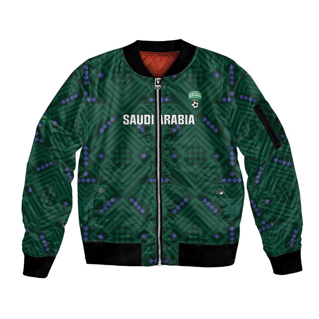 Custom Saudi Arabia Football Sleeve Zip Bomber Jacket 2026 Arabian Falcons Sporty Version - Wonder Print Shop