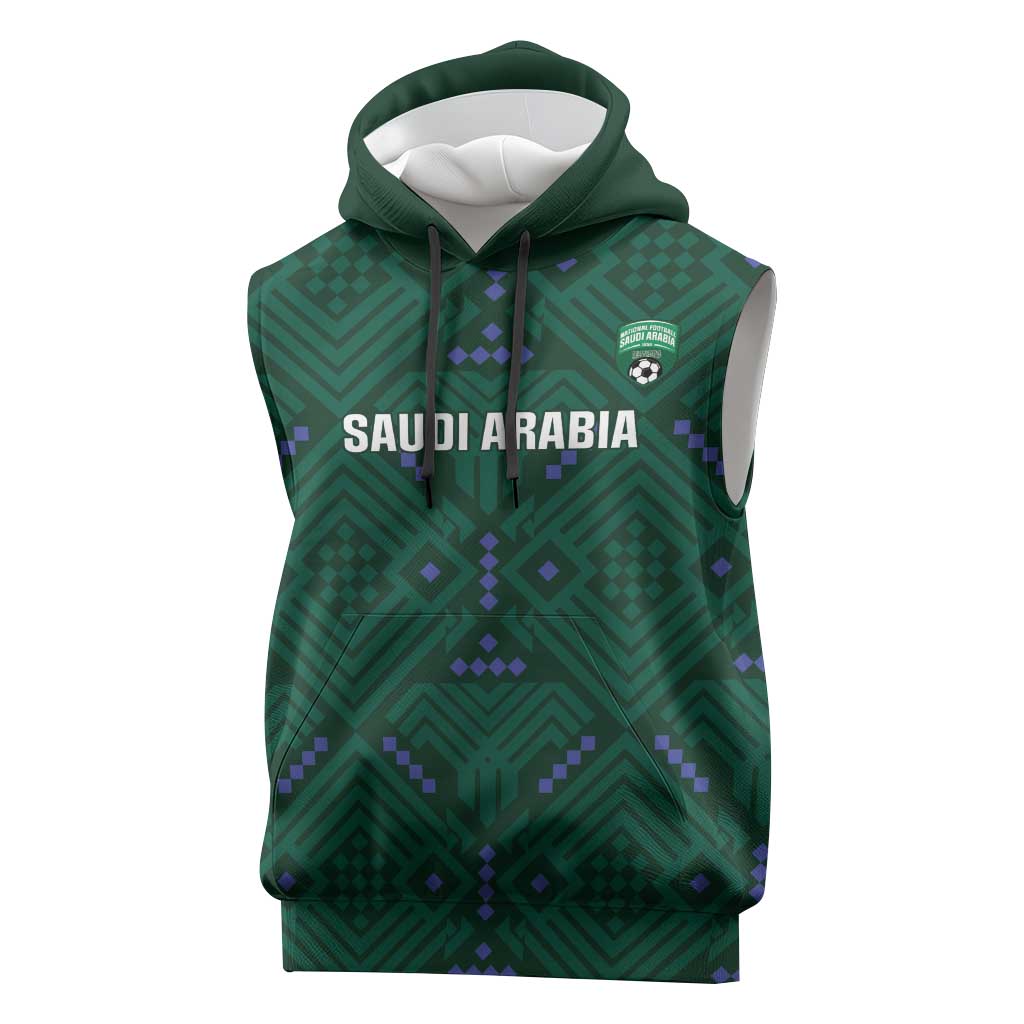 Custom Saudi Arabia Football Sleeveless Hoodie 2026 Arabian Falcons Sporty Version - Wonder Print Shop