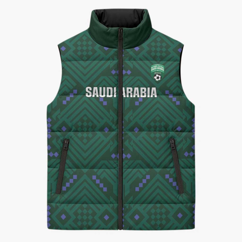Custom Saudi Arabia Football Sleeveless Puffer Jacket 2026 Arabian Falcons Sporty Version - Wonder Print Shop