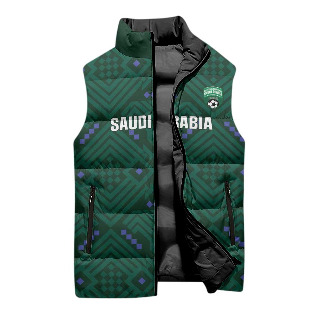 Custom Saudi Arabia Football Sleeveless Puffer Jacket 2026 Arabian Falcons Sporty Version - Wonder Print Shop