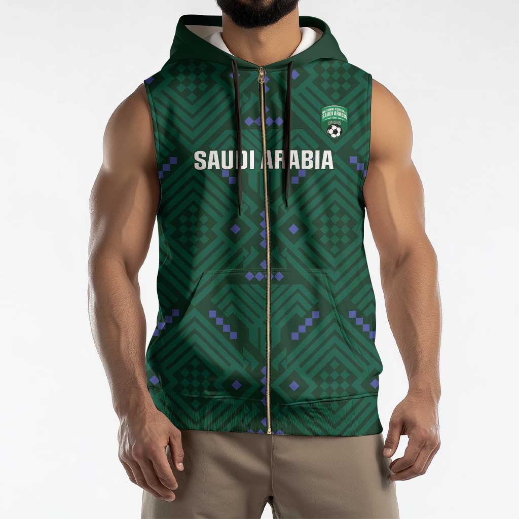 Custom Saudi Arabia Football Sleeveless Zip Hoodie 2026 Arabian Falcons Sporty Version - Wonder Print Shop