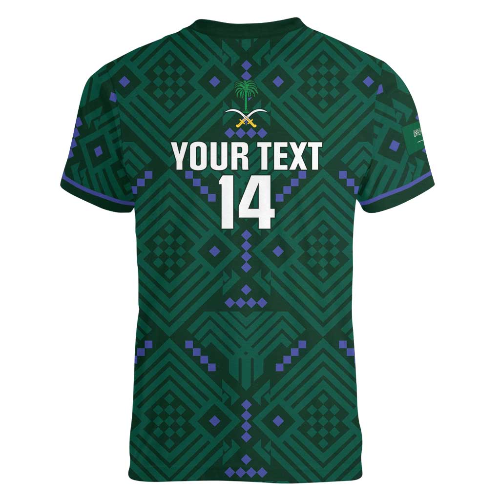 Custom Saudi Arabia Football Women V-Neck T-Shirt 2026 Arabian Falcons Sporty Version - Wonder Print Shop