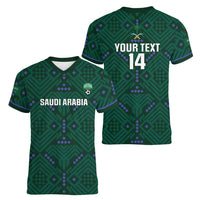 Custom Saudi Arabia Football Women V-Neck T-Shirt 2026 Arabian Falcons Sporty Version - Wonder Print Shop