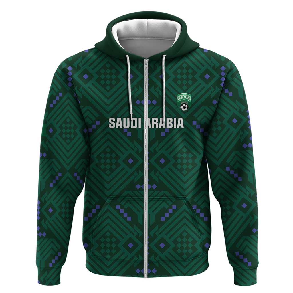 Custom Saudi Arabia Football Zip Hoodie 2026 Arabian Falcons Sporty Version - Wonder Print Shop