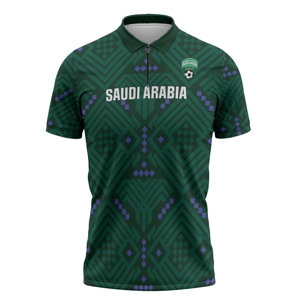 Custom Saudi Arabia Football Zipper Polo Shirt 2026 Arabian Falcons Sporty Version - Wonder Print Shop