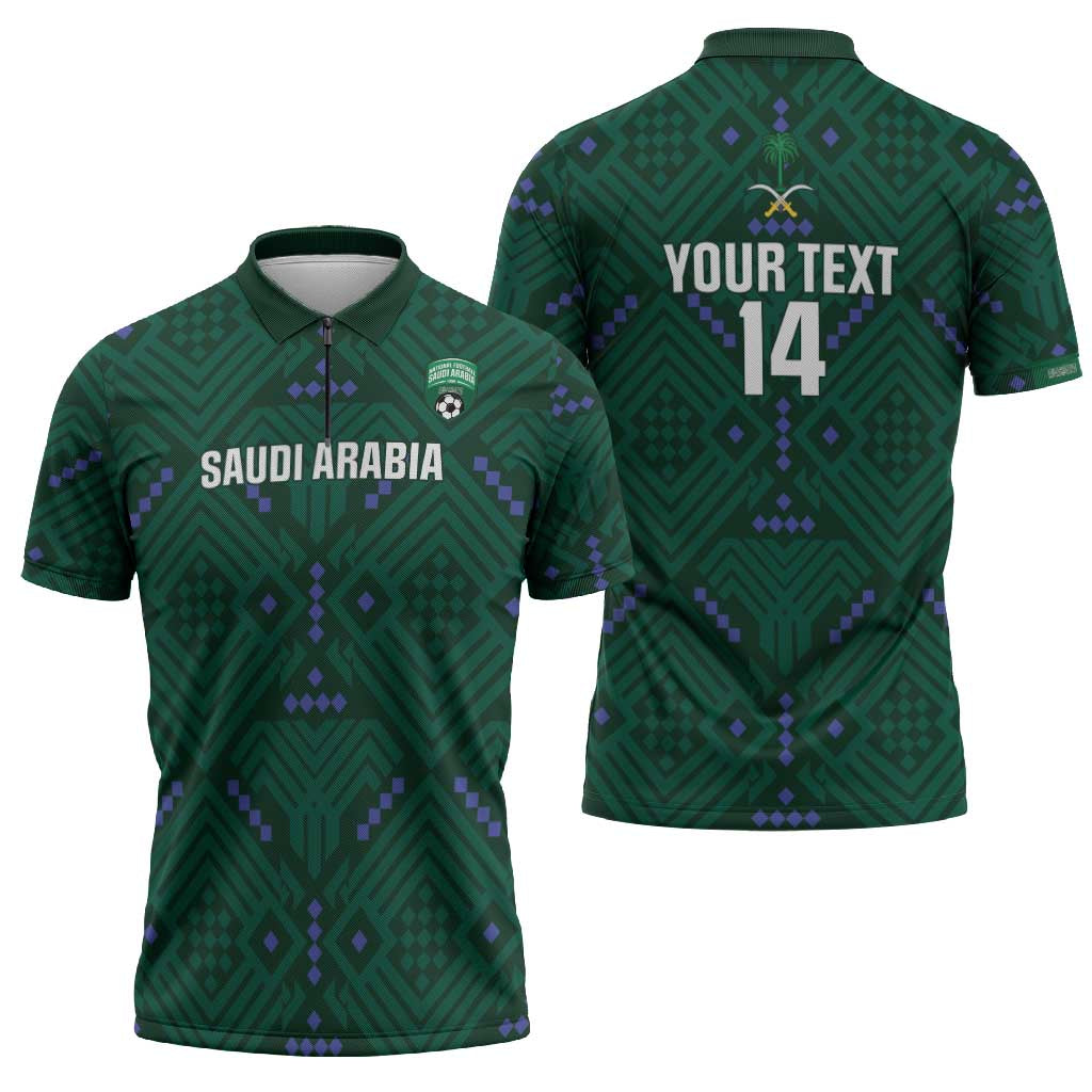 Custom Saudi Arabia Football Zipper Polo Shirt 2026 Arabian Falcons Sporty Version - Wonder Print Shop