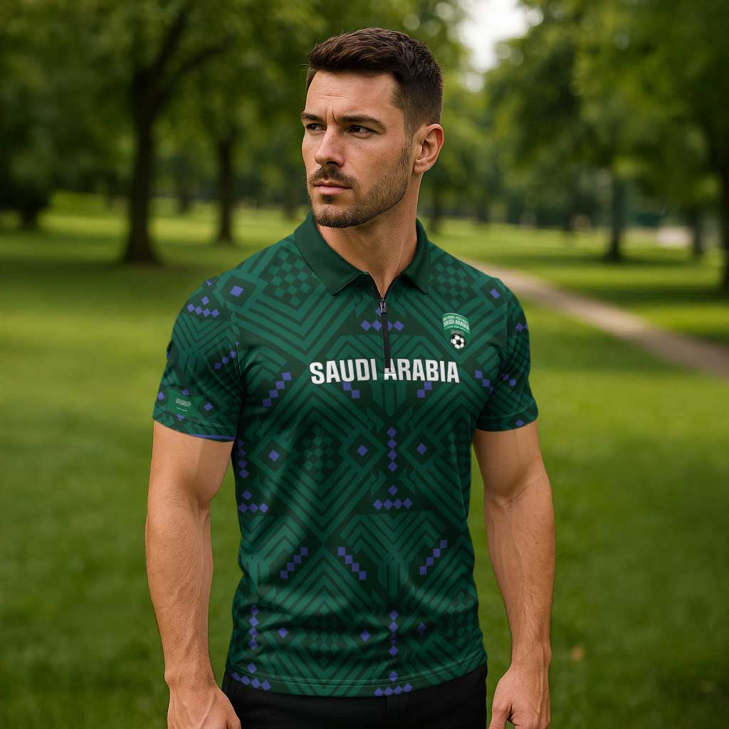 Custom Saudi Arabia Football Zipper Polo Shirt 2026 Arabian Falcons Sporty Version - Wonder Print Shop