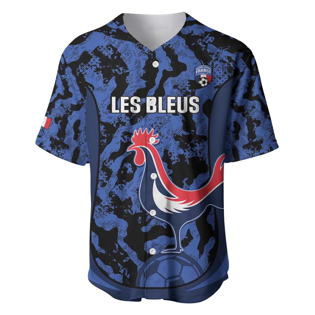 Custom France Football Baseball Jersey 2026 Allez Les Bleus Rooster Grunge - Wonder Print Shop