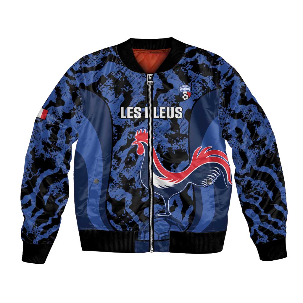 Custom France Football Bomber Jacket 2026 Allez Les Bleus Rooster Grunge - Wonder Print Shop