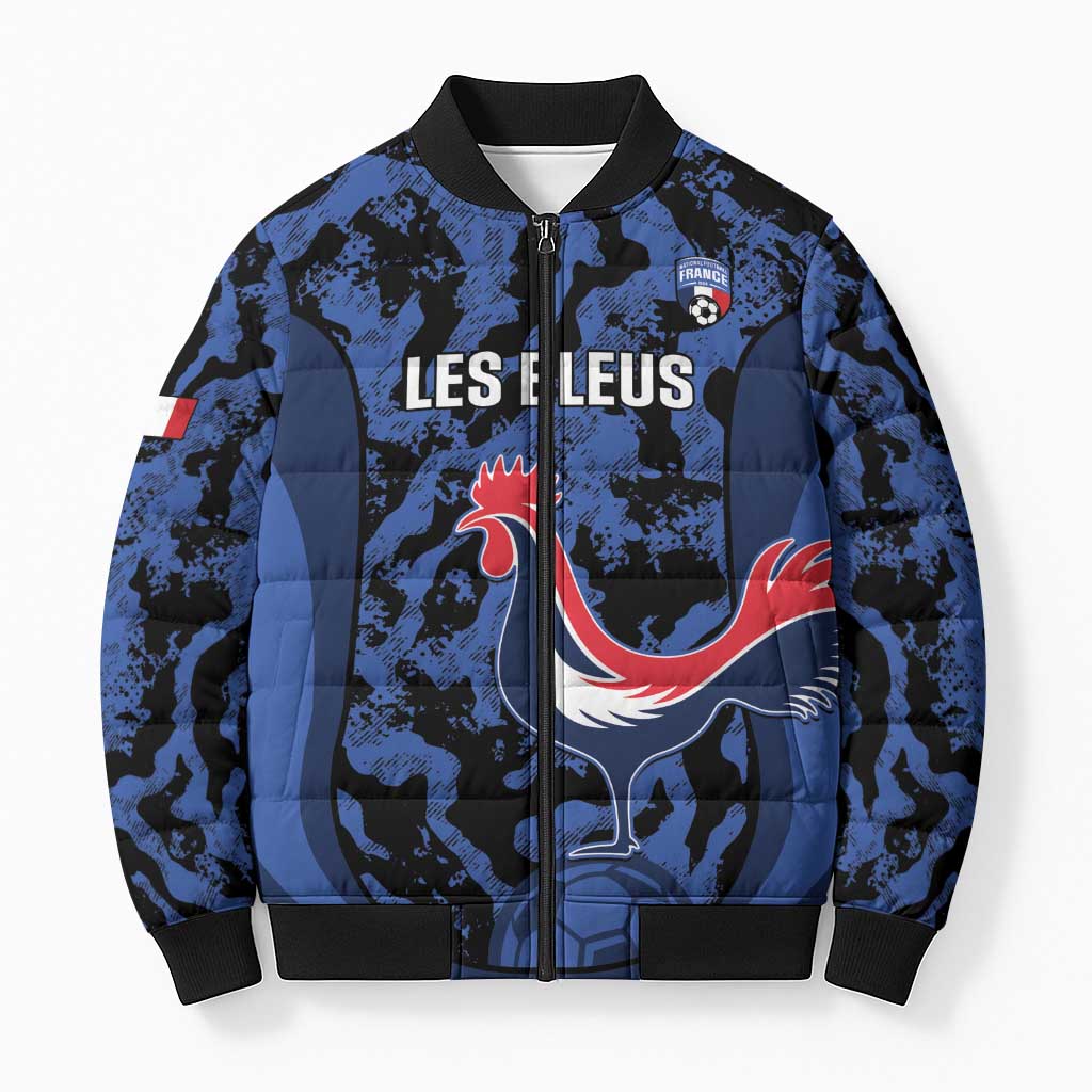 Custom France Football Bomber Puffer Jacket 2026 Allez Les Bleus Rooster Grunge - Wonder Print Shop