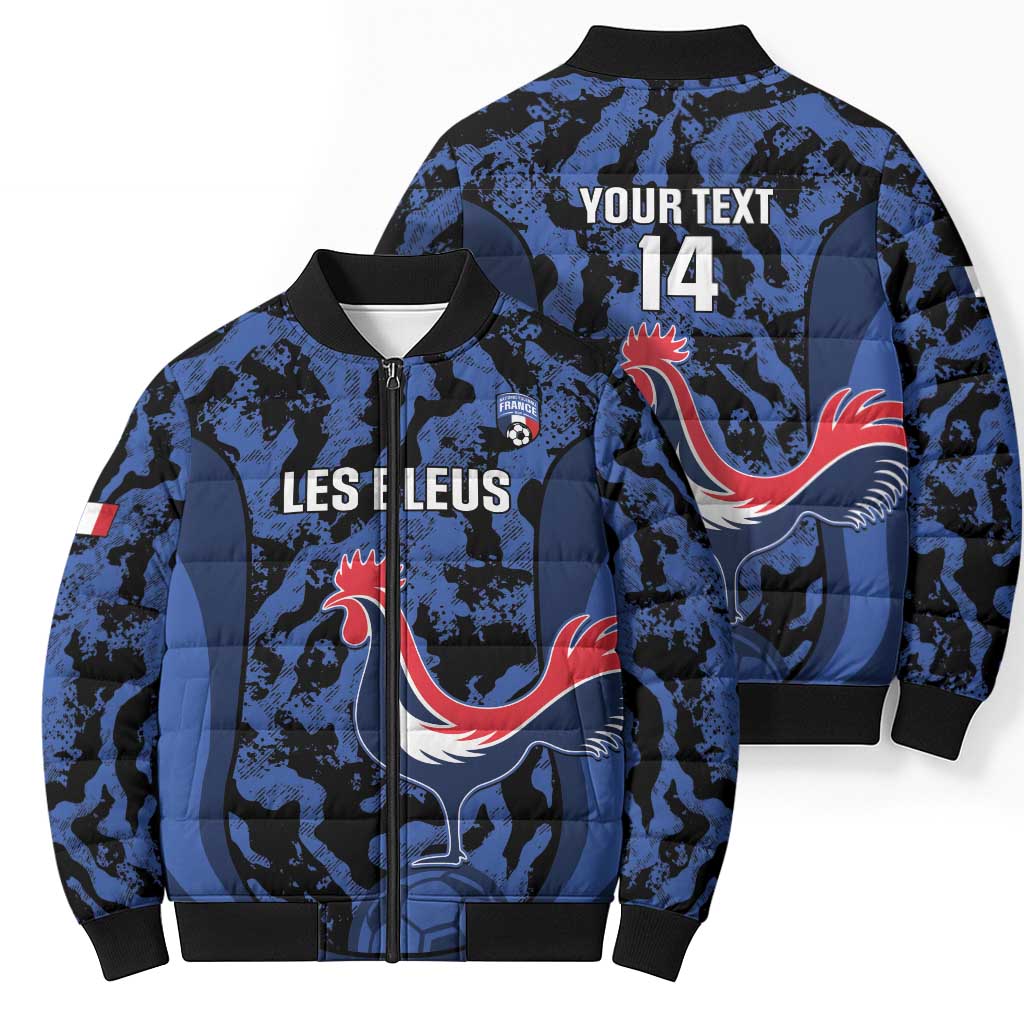 Custom France Football Bomber Puffer Jacket 2026 Allez Les Bleus Rooster Grunge - Wonder Print Shop