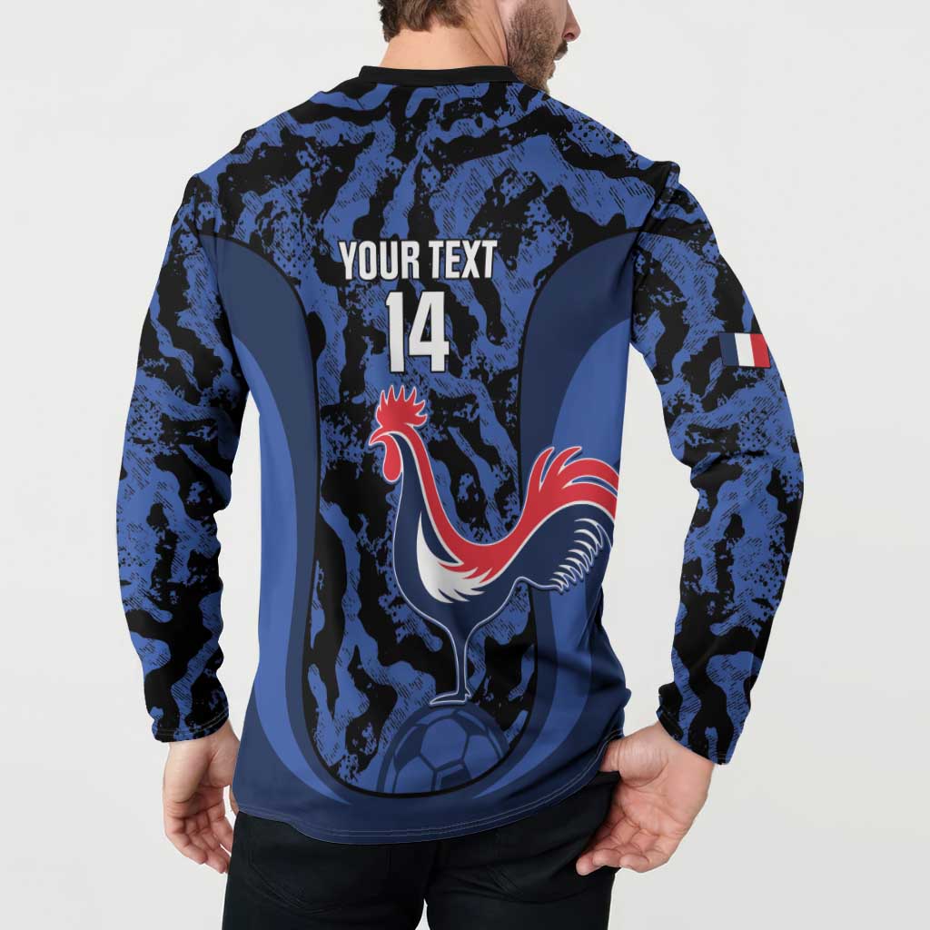Custom France Football Button Sweatshirt 2026 Allez Les Bleus Rooster Grunge - Wonder Print Shop