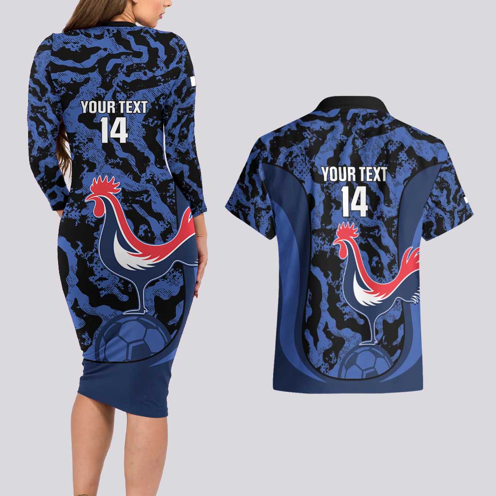 Custom France Football Couples Matching Long Sleeve Bodycon Dress and Hawaiian Shirt 2026 Allez Les Bleus Rooster Grunge - Wonder Print Shop