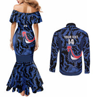 Custom France Football Couples Matching Mermaid Dress and Long Sleeve Button Shirt 2026 Allez Les Bleus Rooster Grunge - Wonder Print Shop