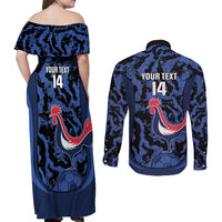 Custom France Football Couples Matching Off Shoulder Maxi Dress and Long Sleeve Button Shirt 2026 Allez Les Bleus Rooster Grunge - Wonder Print Shop