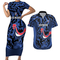 Custom France Football Couples Matching Short Sleeve Bodycon Dress and Hawaiian Shirt 2026 Allez Les Bleus Rooster Grunge - Wonder Print Shop