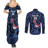 Custom France Football Couples Matching Summer Maxi Dress and Long Sleeve Button Shirt 2026 Allez Les Bleus Rooster Grunge - Wonder Print Shop