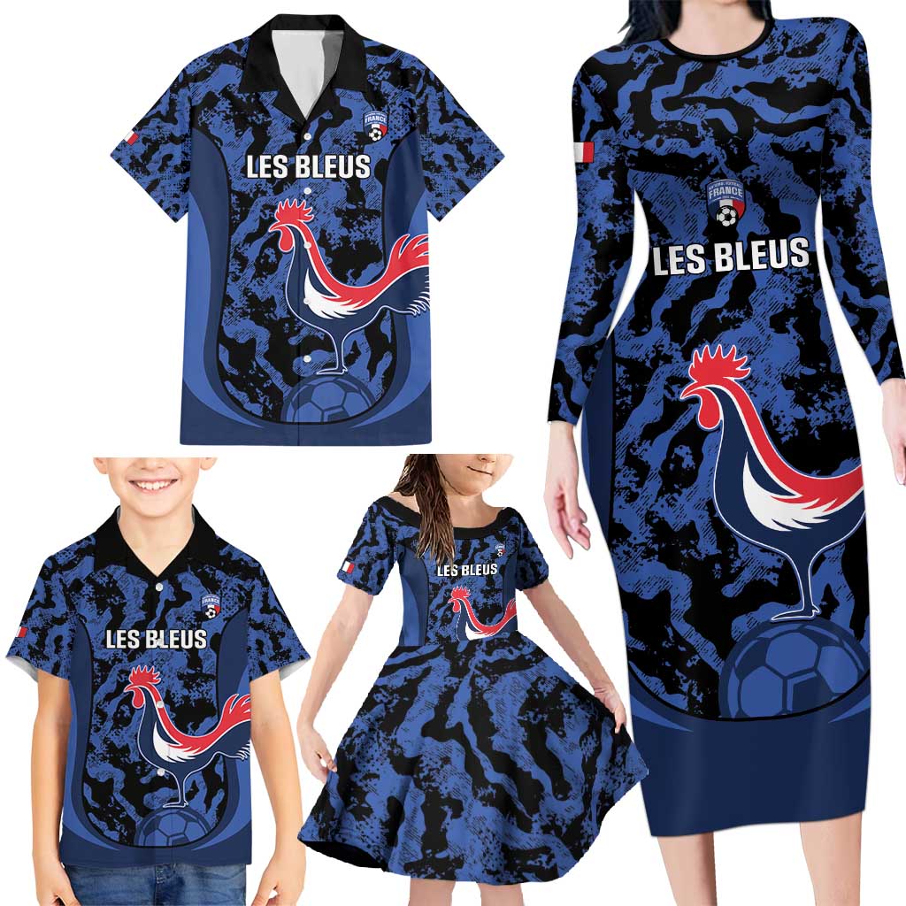 Custom France Football Family Matching Long Sleeve Bodycon Dress and Hawaiian Shirt 2026 Allez Les Bleus Rooster Grunge - Wonder Print Shop