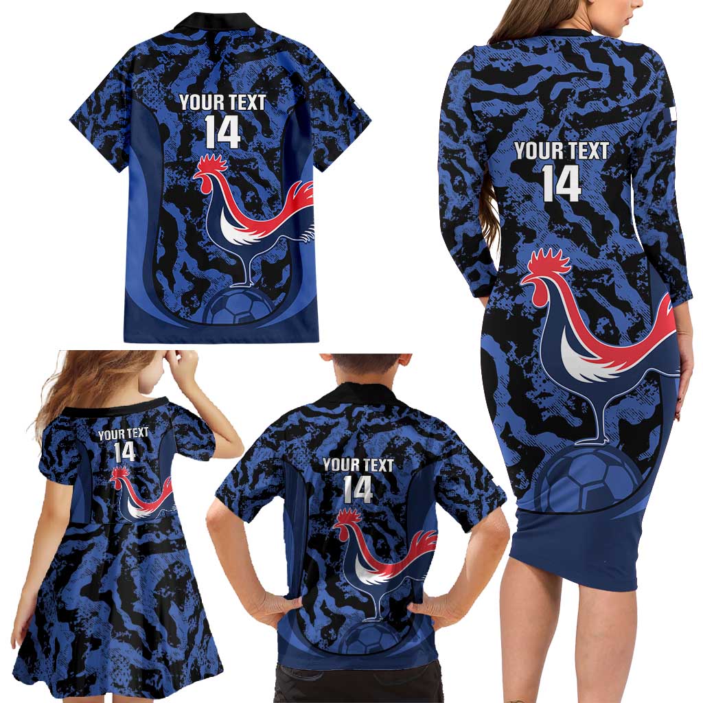 Custom France Football Family Matching Long Sleeve Bodycon Dress and Hawaiian Shirt 2026 Allez Les Bleus Rooster Grunge - Wonder Print Shop