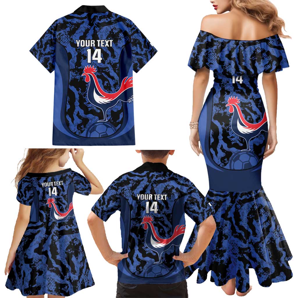 Custom France Football Family Matching Mermaid Dress and Hawaiian Shirt 2026 Allez Les Bleus Rooster Grunge - Wonder Print Shop