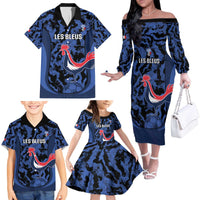 Custom France Football Family Matching Off The Shoulder Long Sleeve Dress and Hawaiian Shirt 2026 Allez Les Bleus Rooster Grunge - Wonder Print Shop