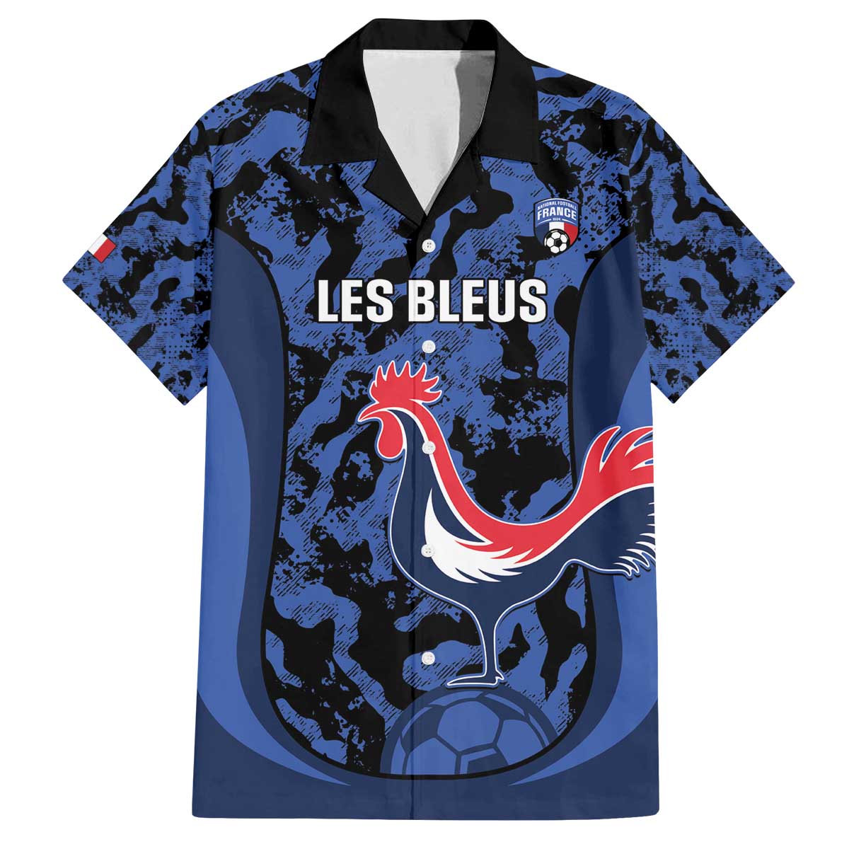 Custom France Football Family Matching Off The Shoulder Long Sleeve Dress and Hawaiian Shirt 2026 Allez Les Bleus Rooster Grunge - Wonder Print Shop